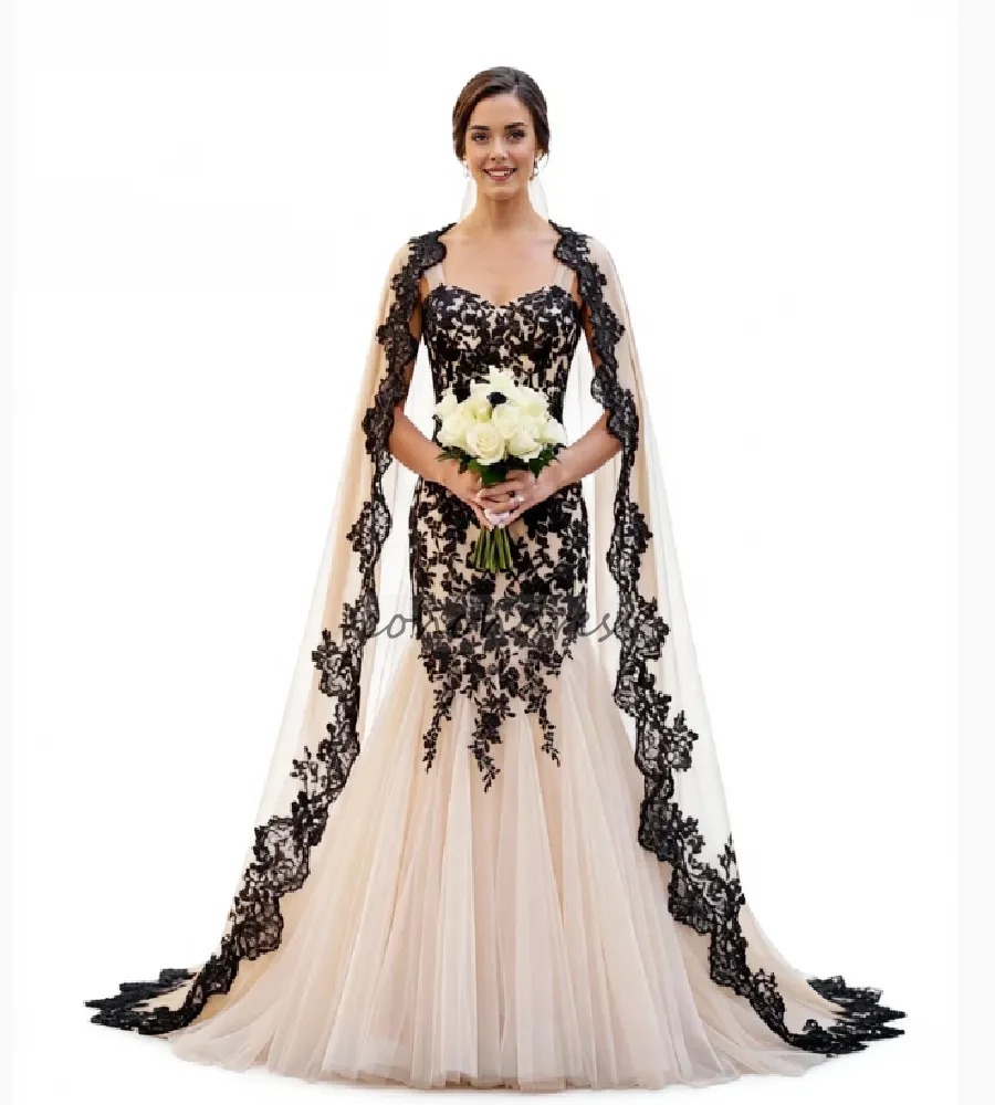 Elegant Champagne And Black Gothic Wedding Dress 2026... From 132,36  |  DHgate