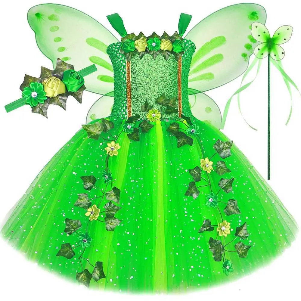 Green Woodland Fairy Princess dresses for Girls for Girls - Jungle Forest Fairy Costumes with Wings - Elf Princess Ballet Tutus Outfit (X251212)