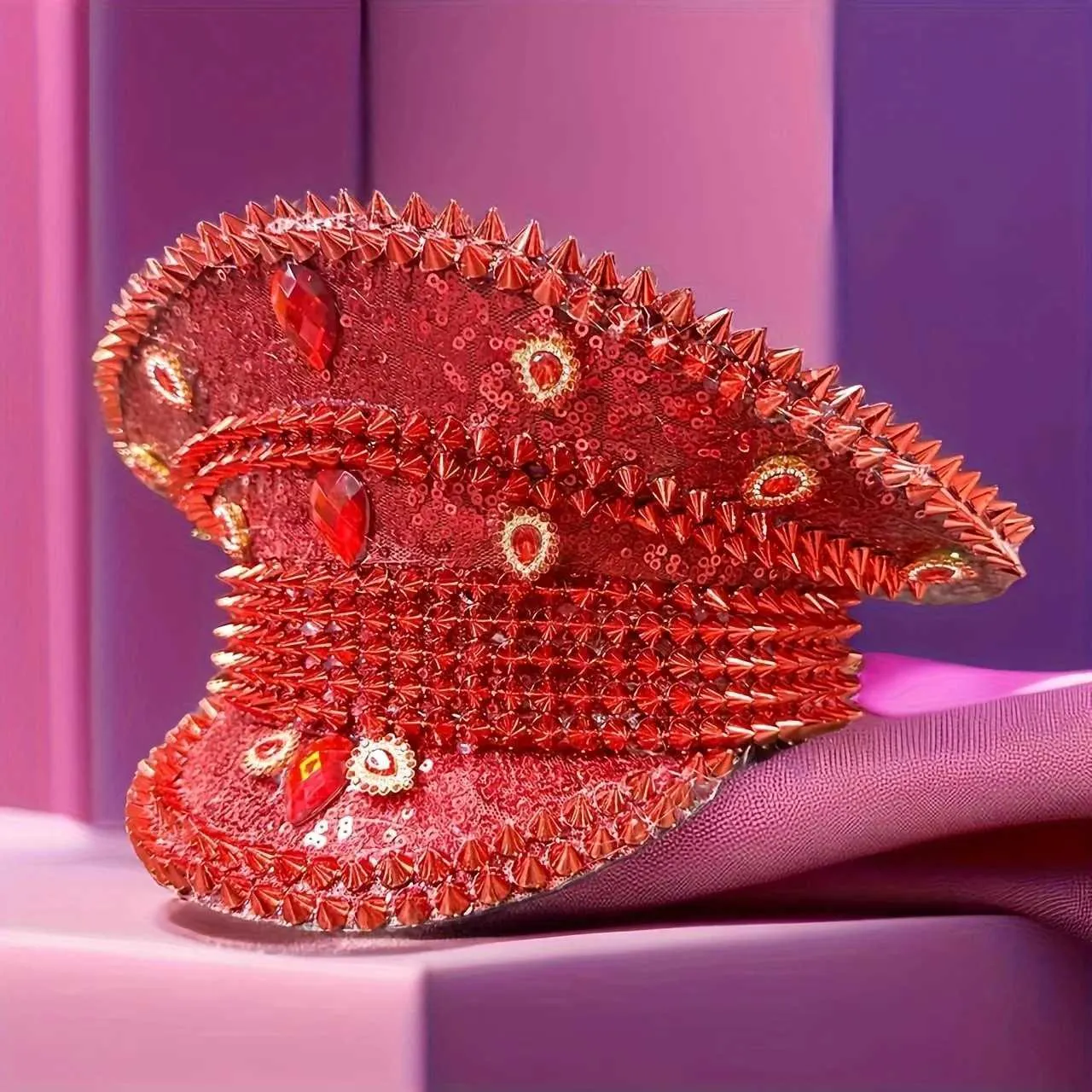 Red Rhinestone Captain Hats Luxury Steampunk... From  display picture 1