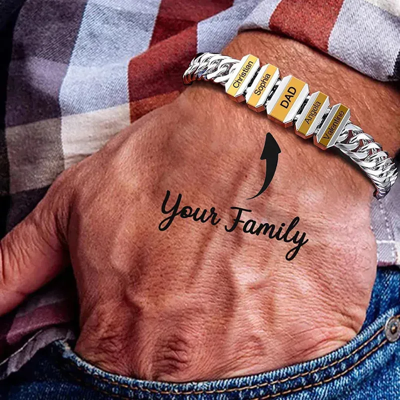 Braccialetto personalizzato da uomo in vera pelle con perline in