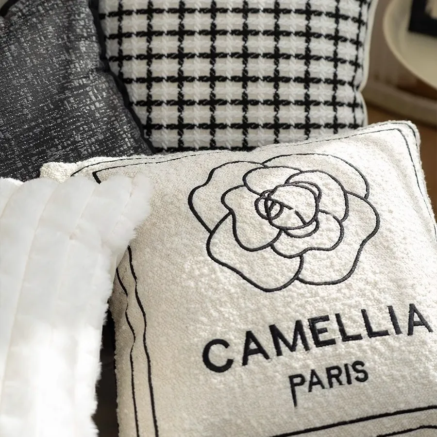 Luxury French Style Embroidered Chenille Pillowcase Camellia