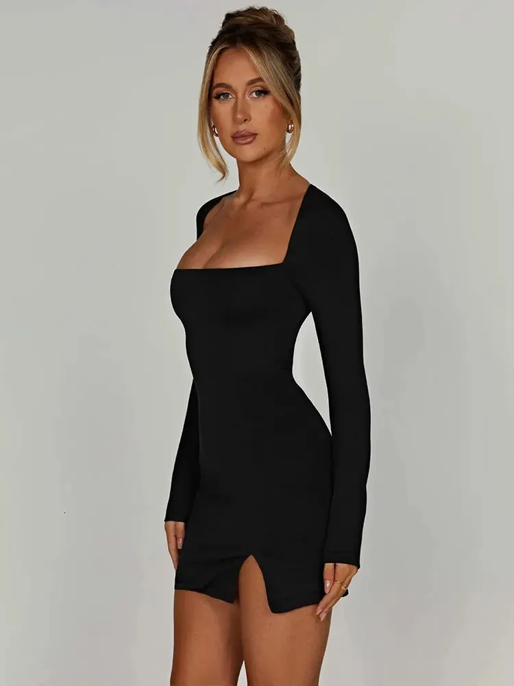 Black Lace-up Mini open back dress with Split Sleeves and Backless Design for Women - Fashionable Autumn Streetwear and Casual Slimming - Style 250812 Black Lace-up Mini open back dress with Split Sleeves and Backless Design for Women - Fashionable Autumn Streetwear and Casual Slimming - Style 250812