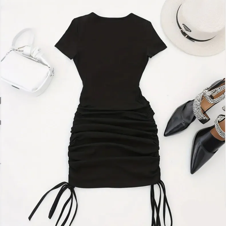 ruched drawstring bodycon mini dress Xaqiouau Women's Stretchy Ruched Drawstring Bodycon Mini Dress Sleeveless Scoop Neck Tank Dress Adjustable Side Casual Summer Party Club Going Out Date Night Cocktail Evening Sundress
