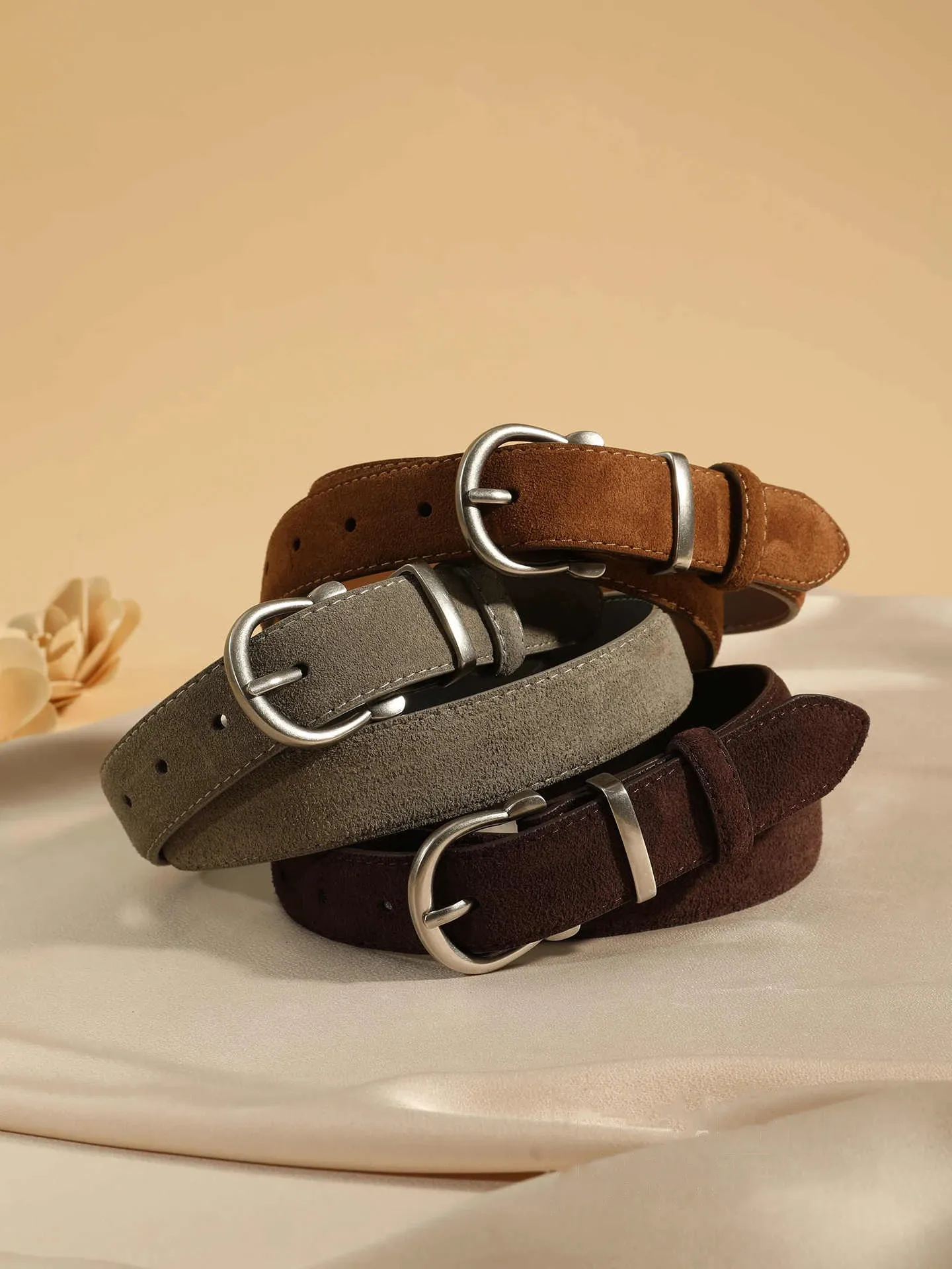 Genuine Suede Leather Belt for Jeans, Adjustable Buckle, Size M Belts.com 41104 Suede Belt Genuine Suede Leather Casual Jean  main image 3