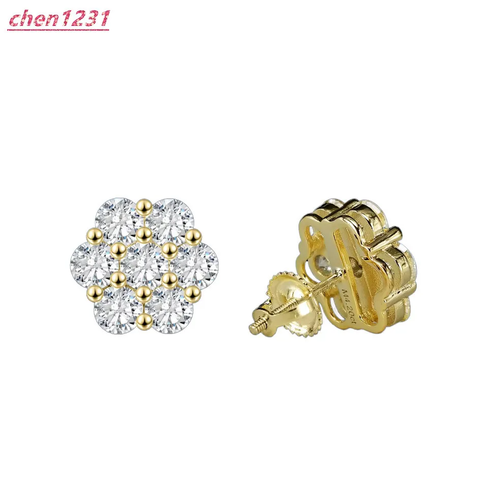Orecchini a lobo fiore in argento 925 con moissanite per uomo_voghion.com
