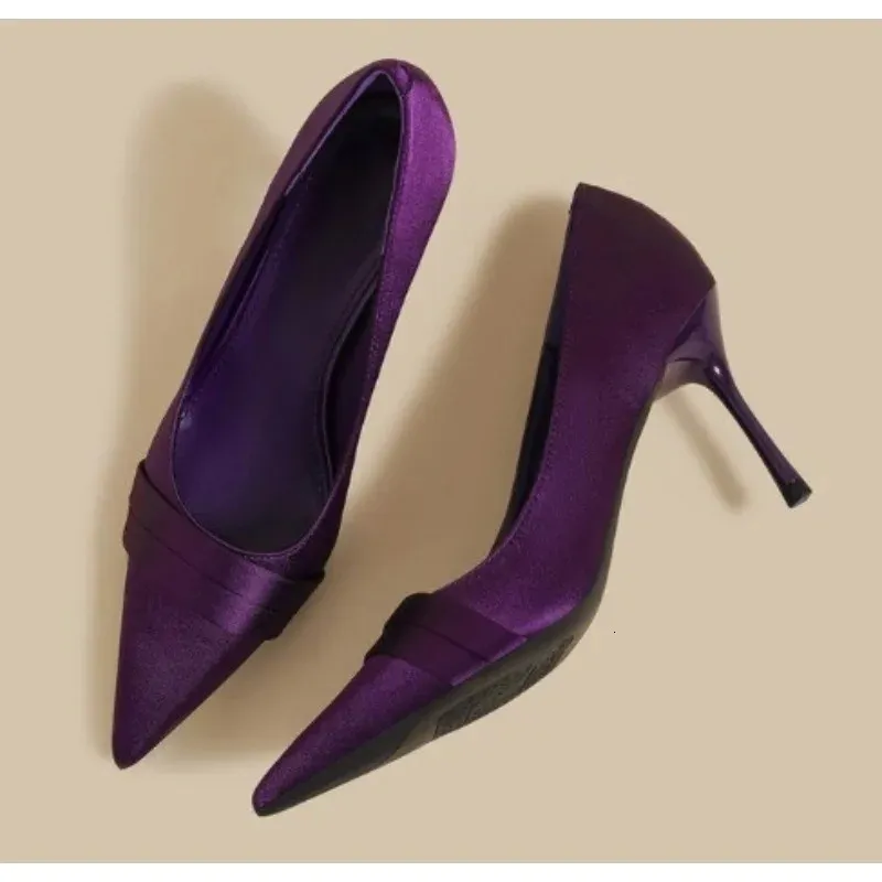purple satin dress shoes Purple Satin Peep Toe Heels: Jeweled Lace Wedding Shoes (3.25")