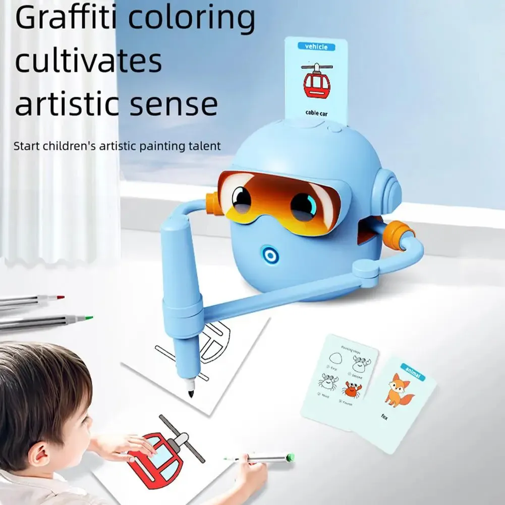 Robot De Dibujo Infantil Con 100 Tarjetas Mágicas | Juguete Educativo De Dibujo Para Niños De 3 A 7 Años | Certificado TÜV En Azul