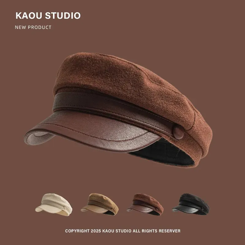 Autumn And Winter Woolen Warm Flat Top Sboy Caps Mens  display picture 3