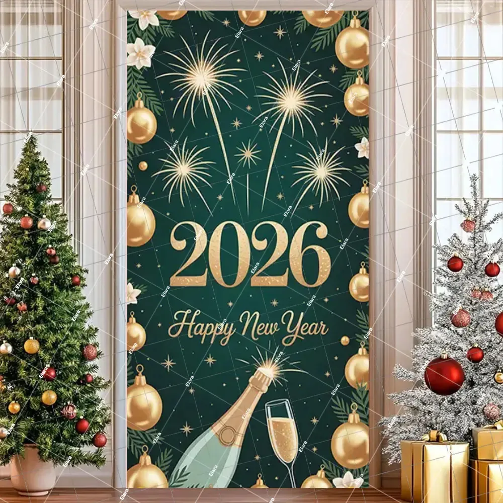 Tenda Decorativa Per Porta Di Natale 180x90cm - Babbo Natale Con Corda Da 6m