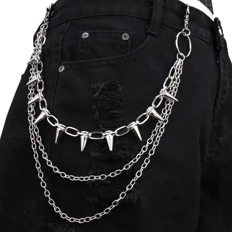 Catena Per Pantaloni A Doppio Strato Con Ciondolo Stella: Accessorio Punk Hip Hop Per Uomo E Donna (Argento)