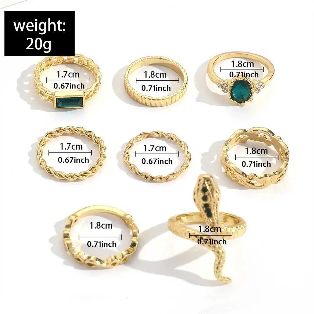 Vintage Schlangen Und Geometrisch Ring Set Mit Strass 8er Set_voghion.com