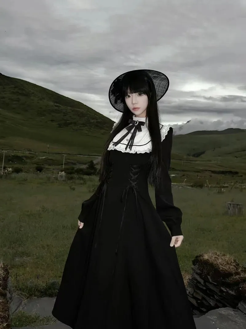 y2k chiffon dress Japanese Patchwork Floor-Length Women Harajuku Gothic Lace Up Long Sleeve Vestidos from Dhgate Basic & Casual Dresses US Size:XXL - US 12 A Line V-Neck Champagne Web Collection: Transitional to AW106 White back straps Gathered chiffon