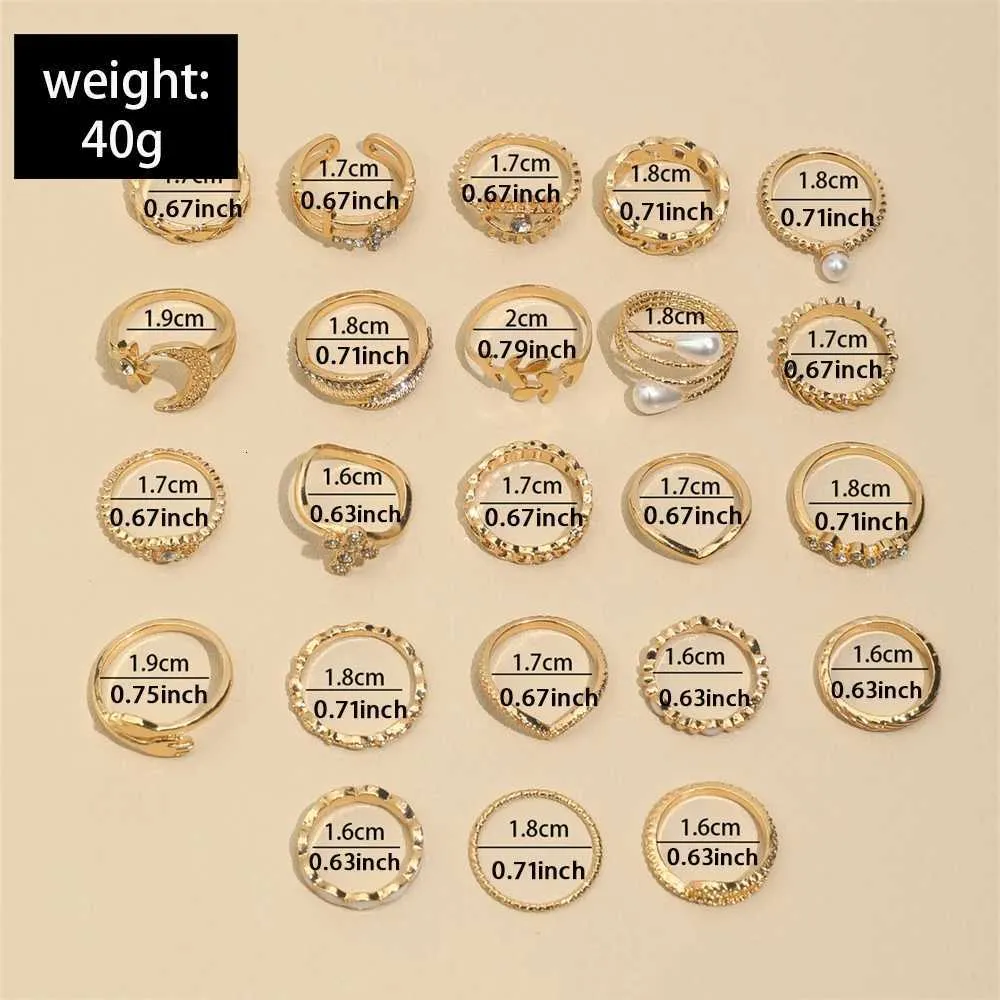 Designer ringar set vintage stil måne och stjärna guld_voghion.com