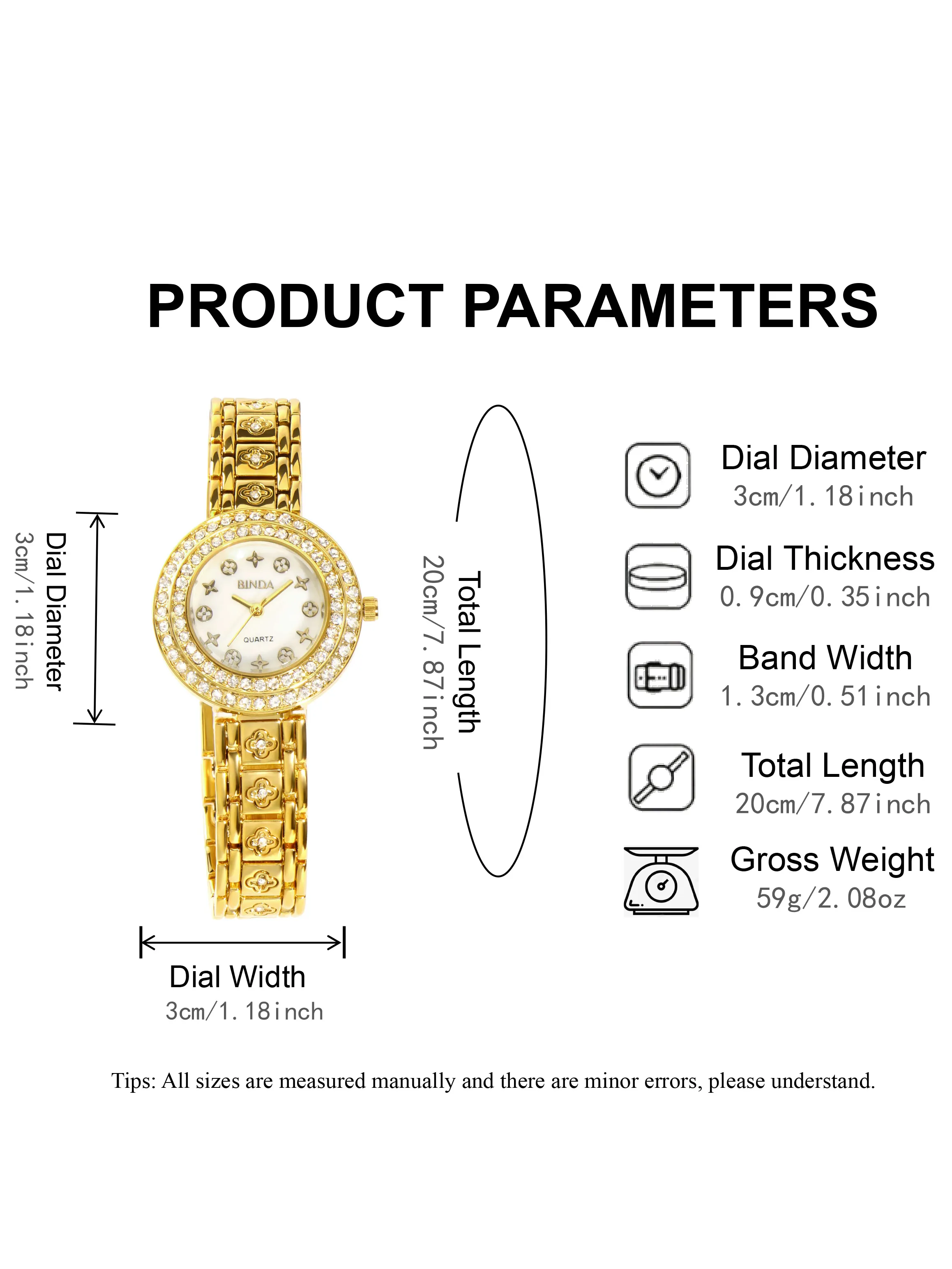 Binda Women\'s Gold Quartz Stainless Steel Bracelet Elegant Dial Round Watch 1pcs Binda Luxury Gold Quartz Watch for Women Classic  main image 3