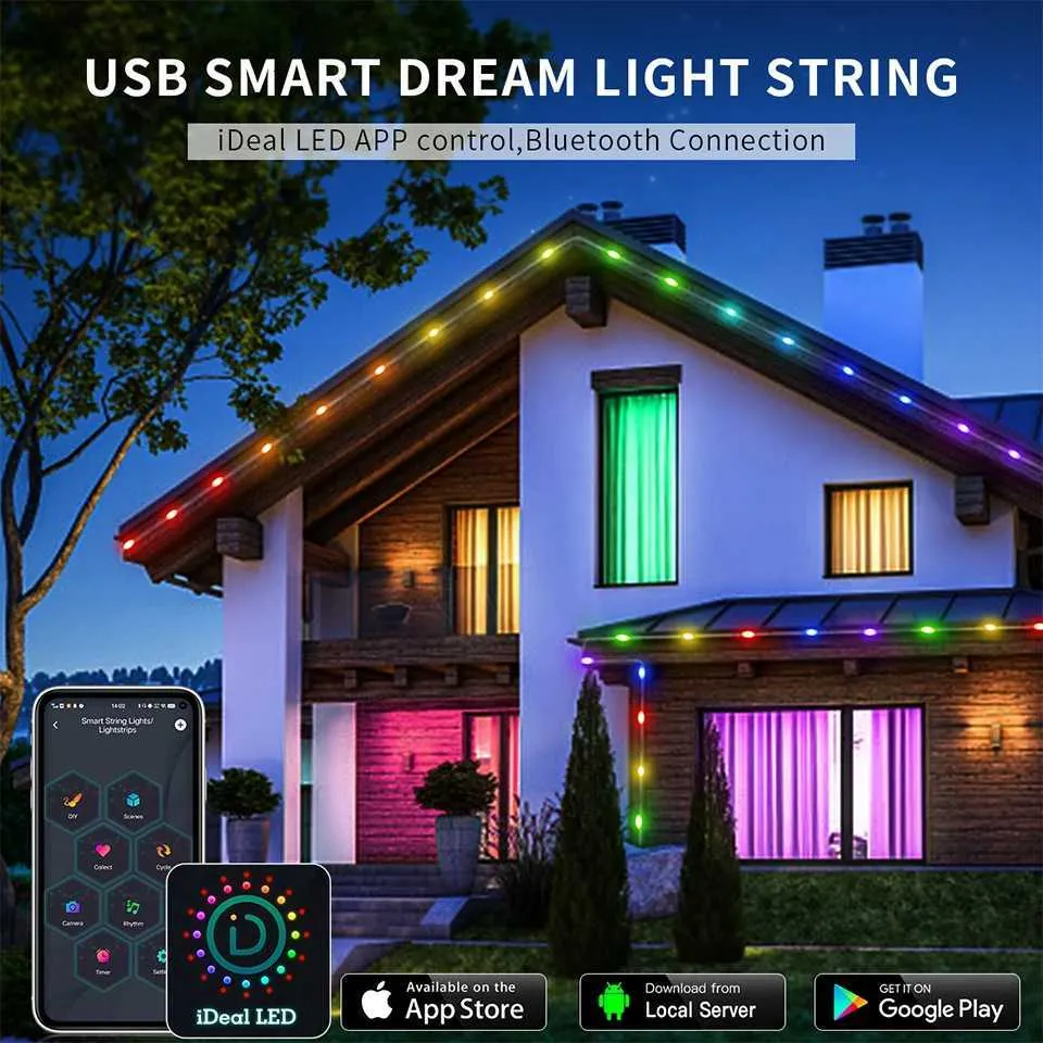 10M/20M RGB LED Christmas Tree String Lights with Bluetooth App Remote ...