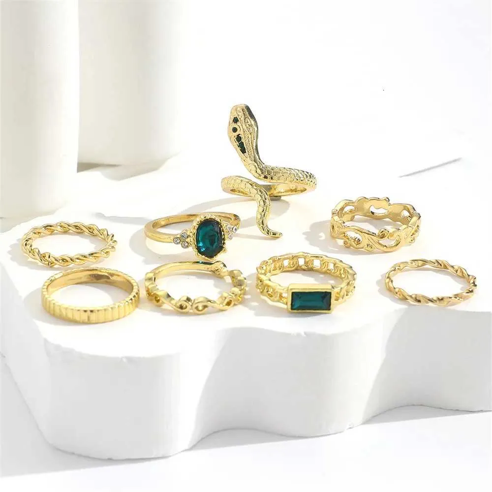 Vintage Schlangen Und Geometrisch Ring Set Mit Strass 8er Set_voghion.com