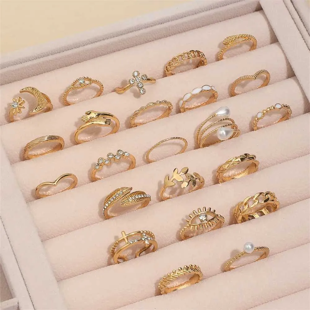 Designer ringar set vintage stil måne och stjärna guld_voghion.com