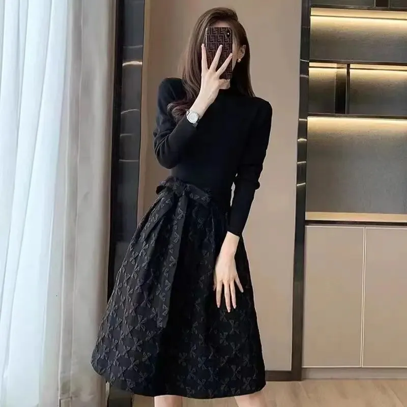 apparel korean black dress Q Girl's Korean Style/Hooded Knitted Little Black Dress Long Skirt Bla   Lee Nhi Boutique