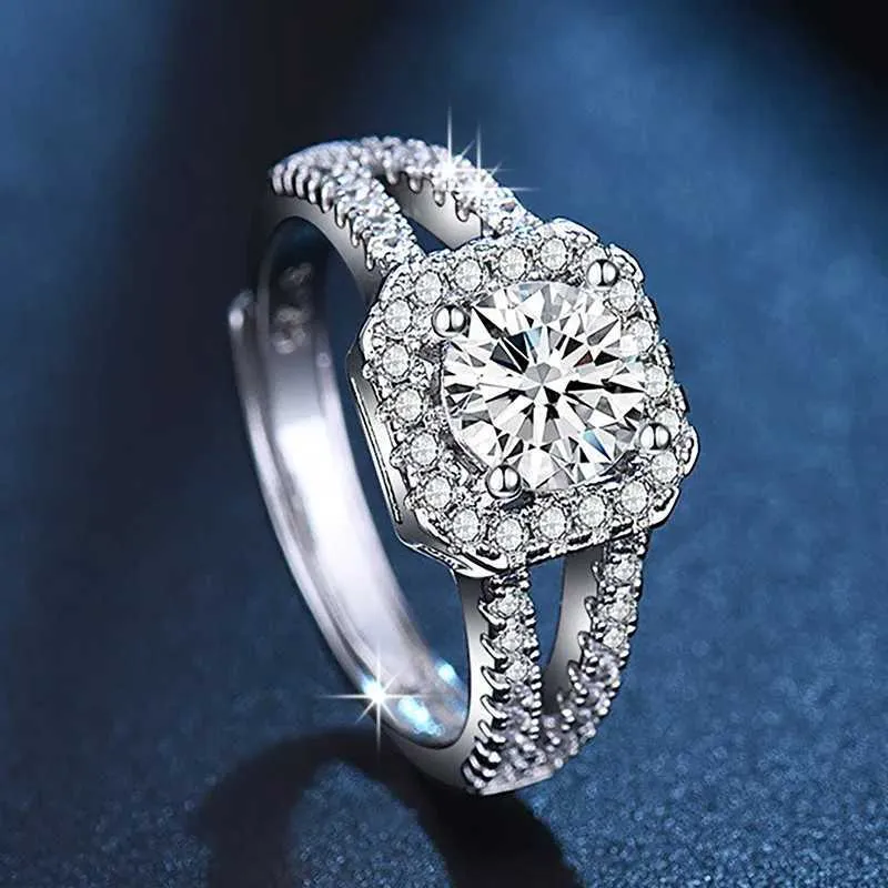 Elegant 925 Sterling Silver Adjustable Ring With Zircon For Women_voghion.com