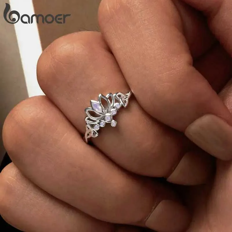 Anello fiore di loto bamoer in argento 925 con zircone viola_voghion.com