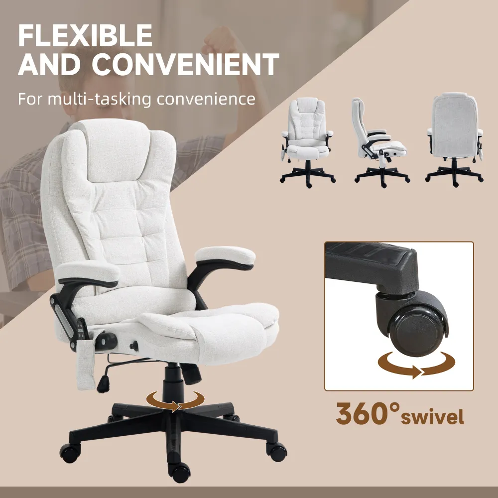 vibrating massage office chair HOMCOM Office Chair with Massage, Pet-Friendly Faux Leather Reclining Desk Chair with Lumbar Support, Footrest, Brown
