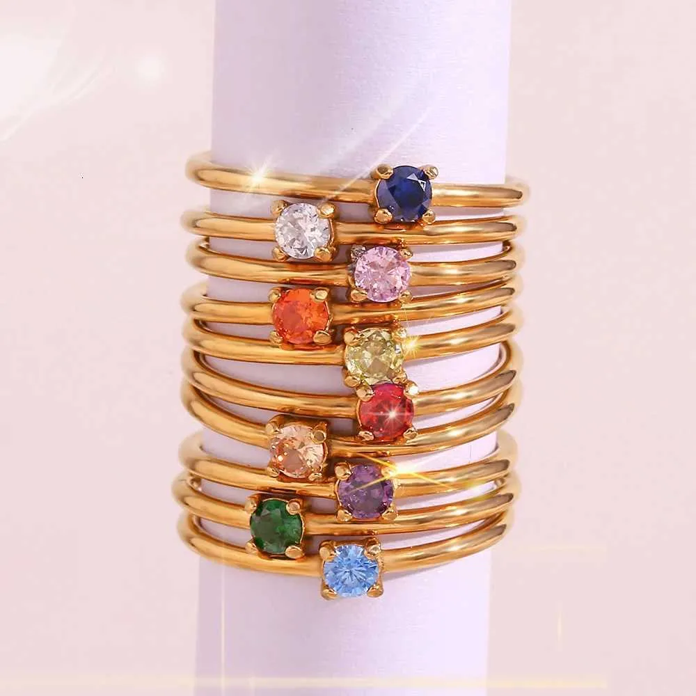 Bague zodiaque avec pierre de naissance plaqué or acier_voghion.com