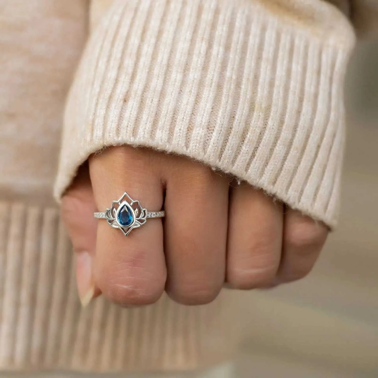 Vintage Lotus Flower Ring 925 Sterling Silver Adjustable Jewelry_voghion.com