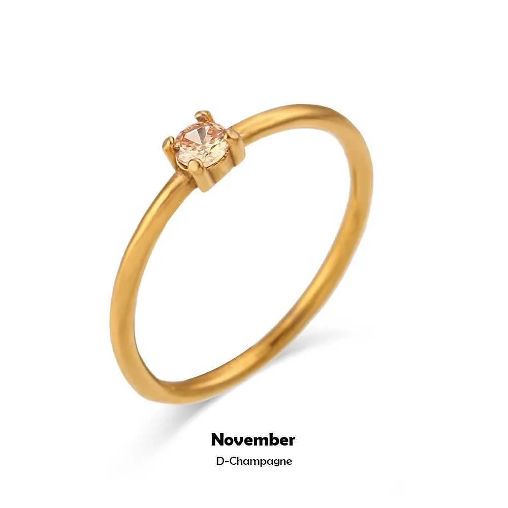 Bague de naissance EBbelle Constellation 12 mois avec pierre de naissance en zircon cubique, plaquée or, en acier inoxydable, cadeau d'anniversaire du zodiaque_voghion.com