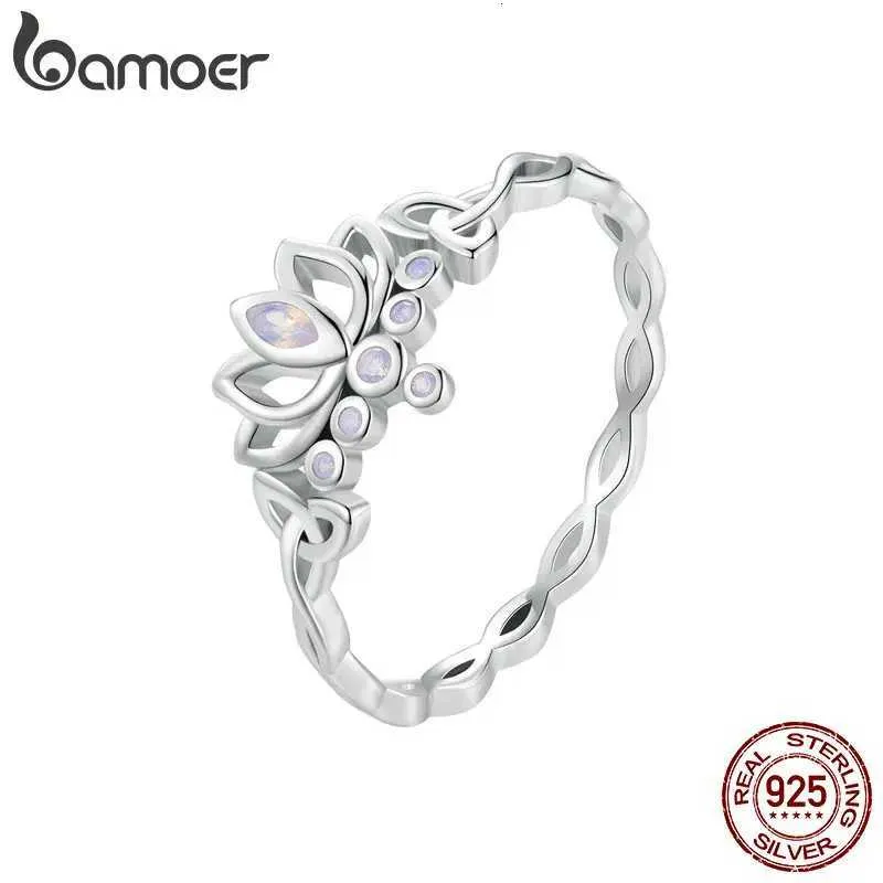 Anello fiore di loto bamoer in argento 925 con zircone viola_voghion.com