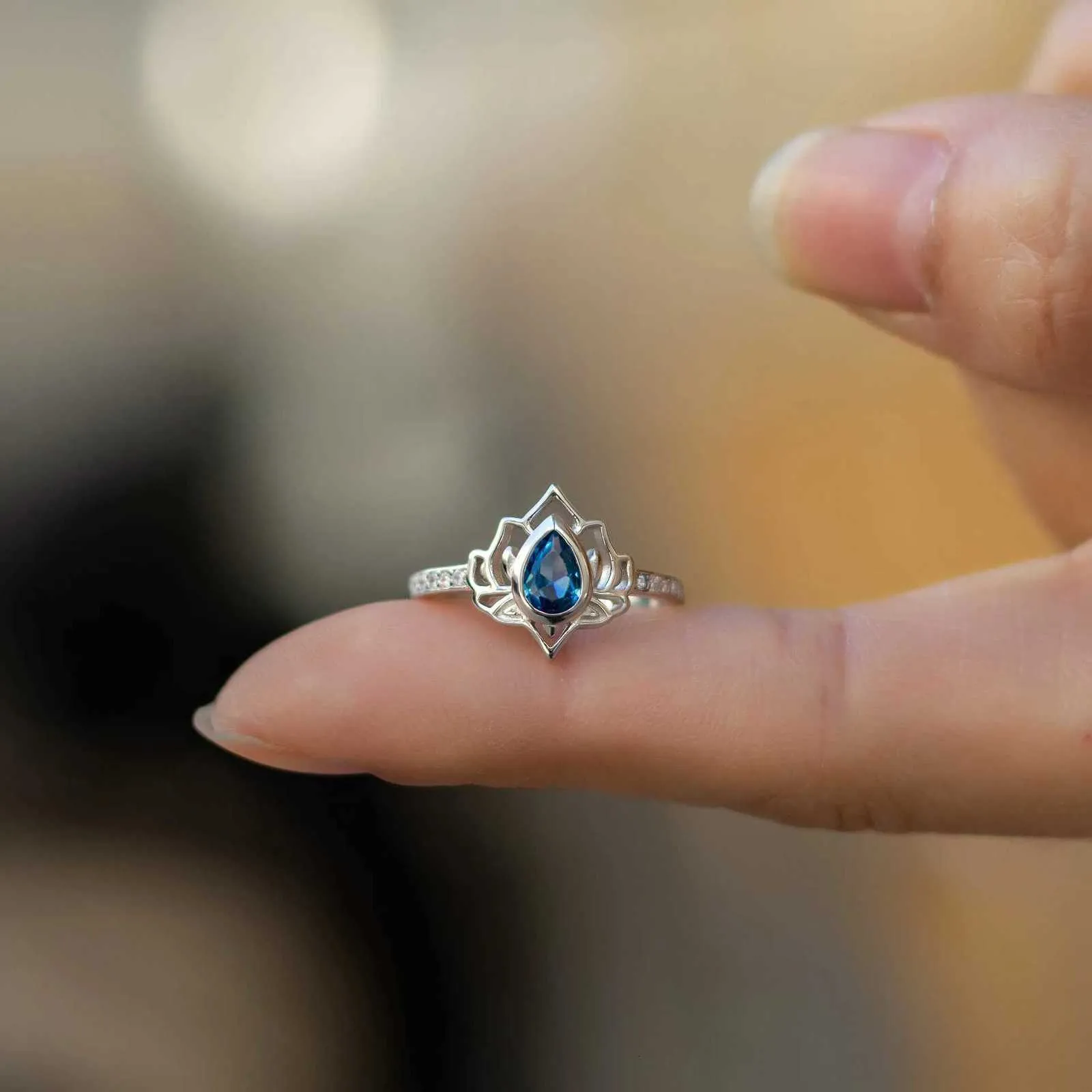 Vintage Lotus Flower Ring 925 Sterling Silver Adjustable Jewelry_voghion.com