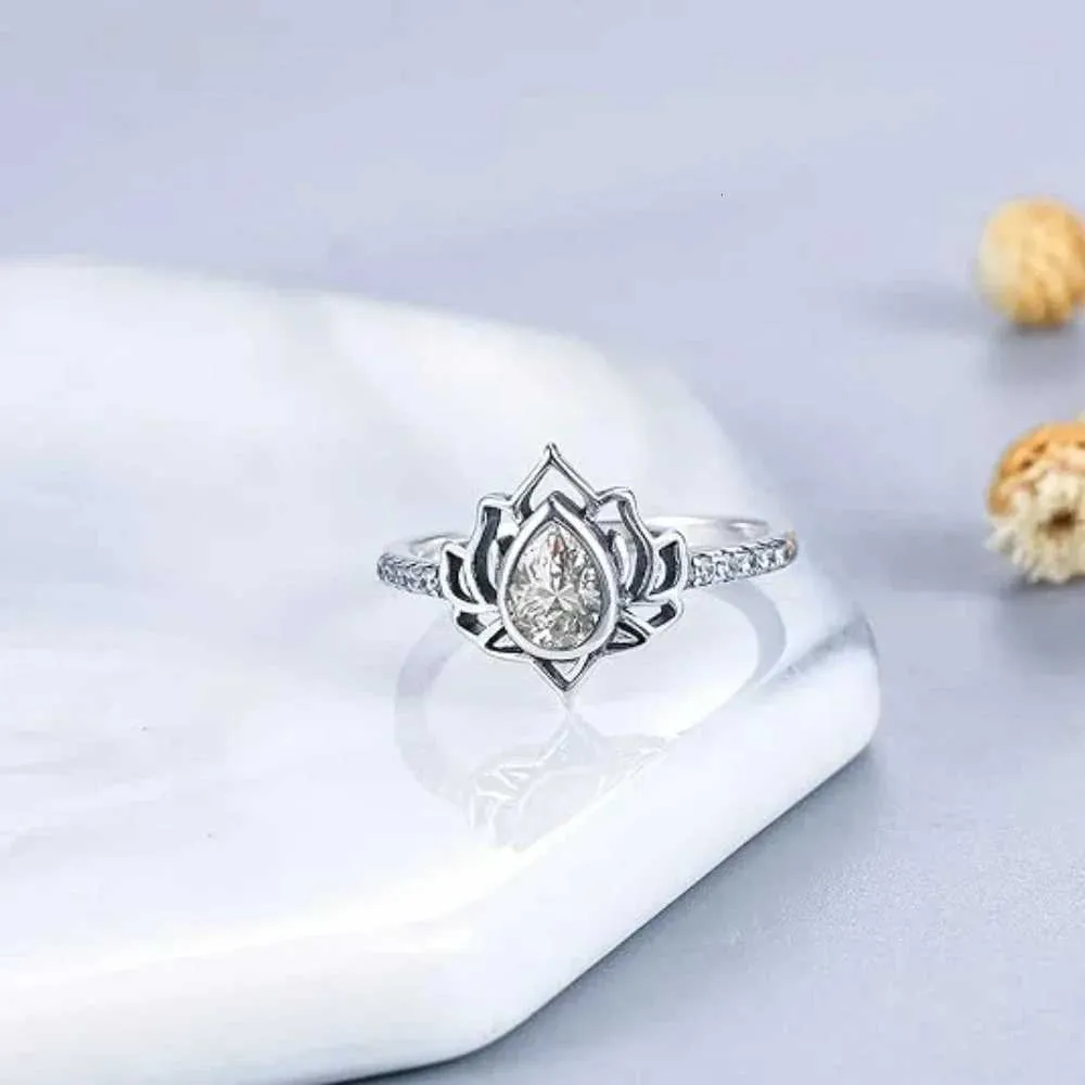 Vintage Lotus Flower Ring 925 Sterling Silver Adjustable Jewelry_voghion.com
