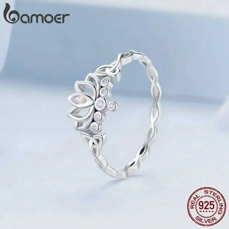 Anello fiore di loto bamoer in argento 925 con zircone viola_voghion.com
