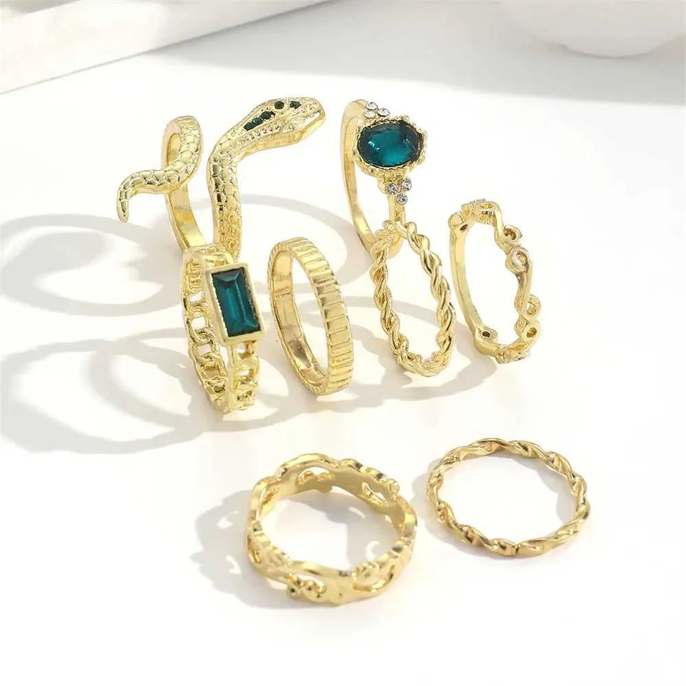 Vintage Schlangen Und Geometrisch Ring Set Mit Strass 8er Set_voghion.com