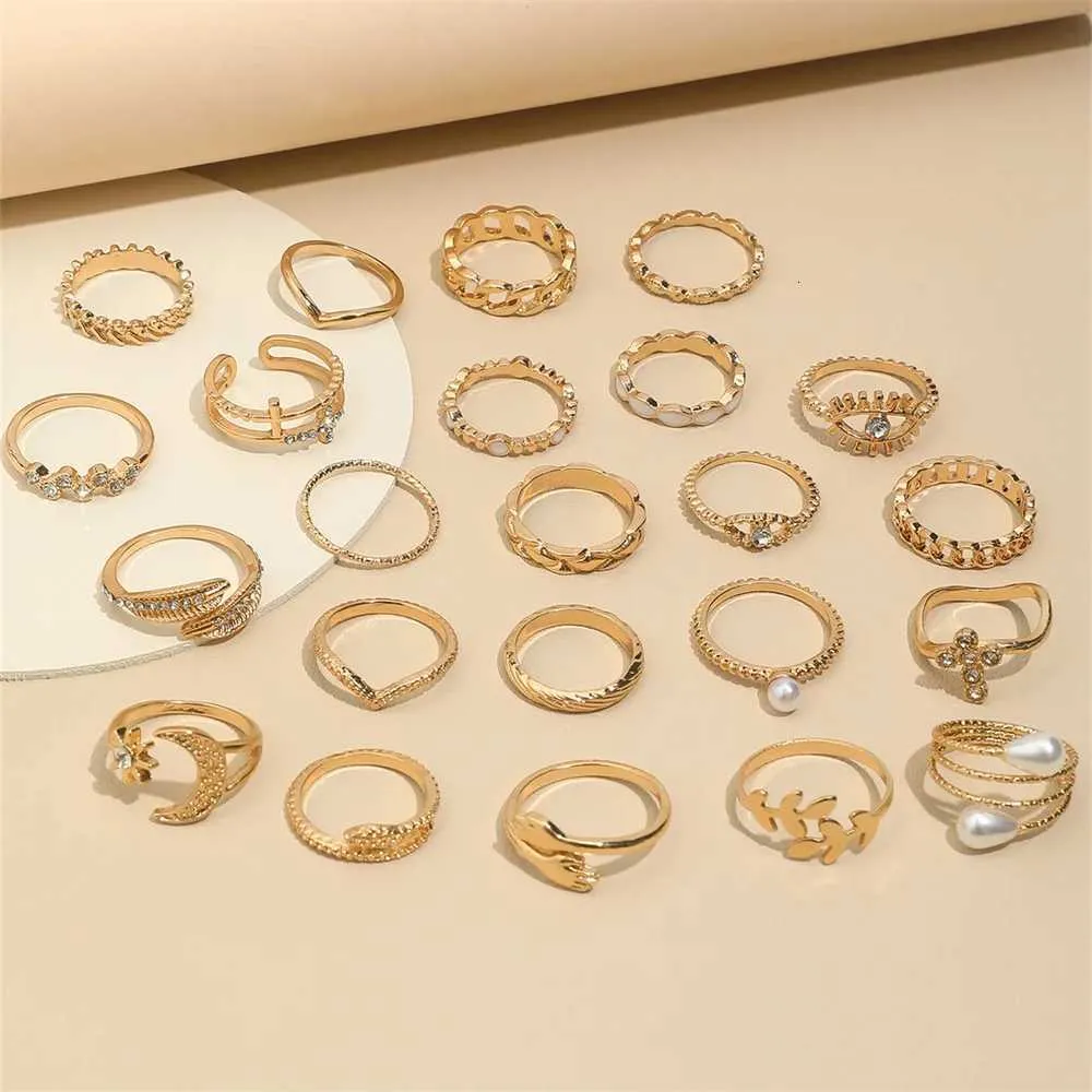 Designer ringar set vintage stil måne och stjärna guld_voghion.com