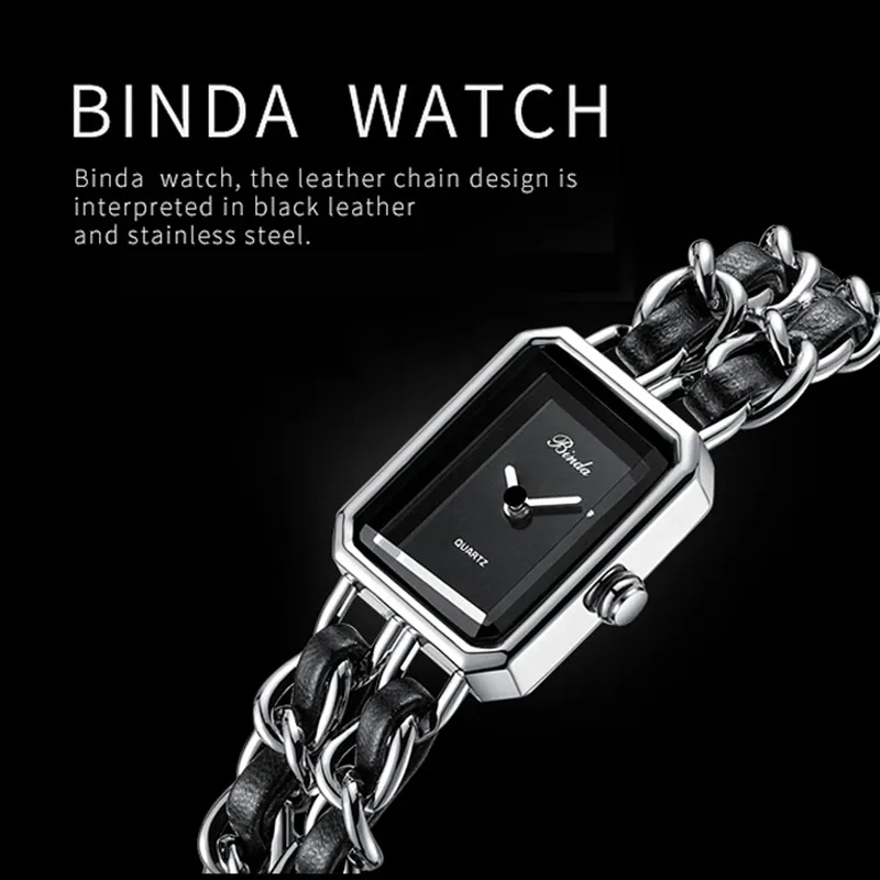 Binda レディース クォーツ時計 レザー チェーン ブレスレット腕時計 