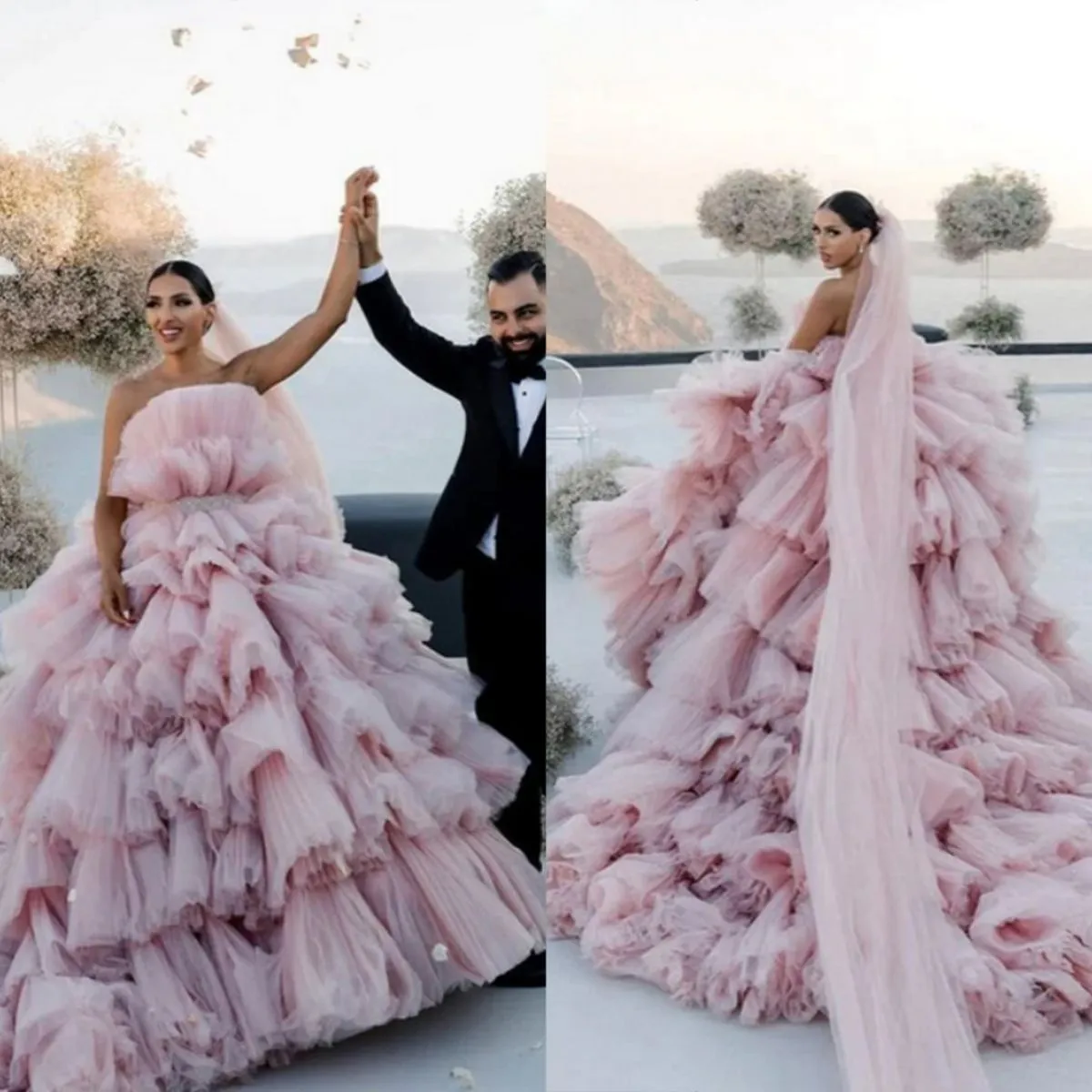Puffy Tulle Wedding Dresses A Line Strapless Bridal... From Redwhitebliss, $331.46