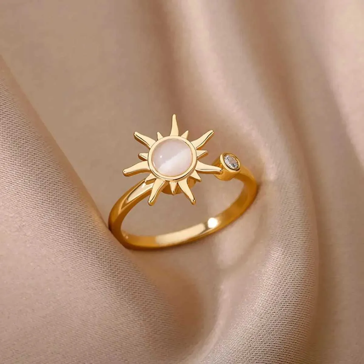 Anti-stress ring voor dames roestvrij staal zon spinner ring_voghion.com