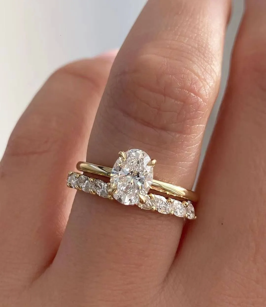 FANCY Jewelry Wedding 14k Gold With Round Brilliant Oval Cut 2ct Moissanite Diamond Ring Set For Parties_voghion.com