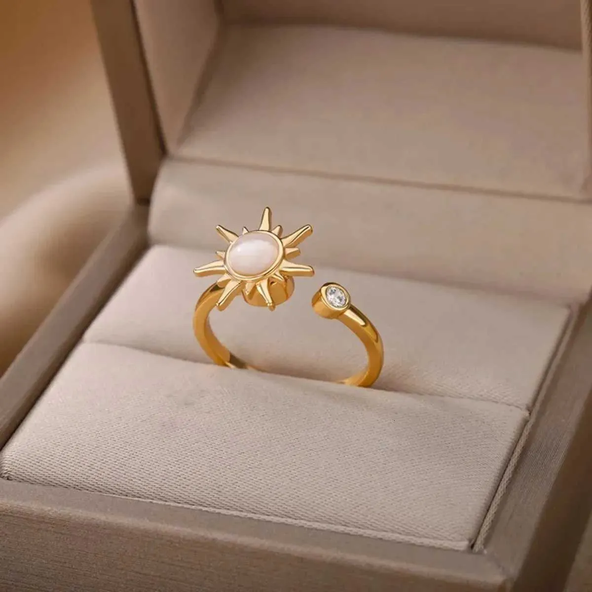 Anti-stress ring voor dames roestvrij staal zon spinner ring_voghion.com