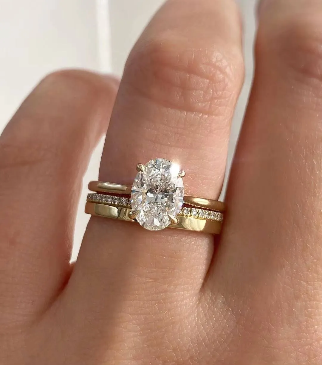 FANCY Jewelry Wedding 14k Gold With Round Brilliant Oval Cut 2ct Moissanite Diamond Ring Set For Parties_voghion.com