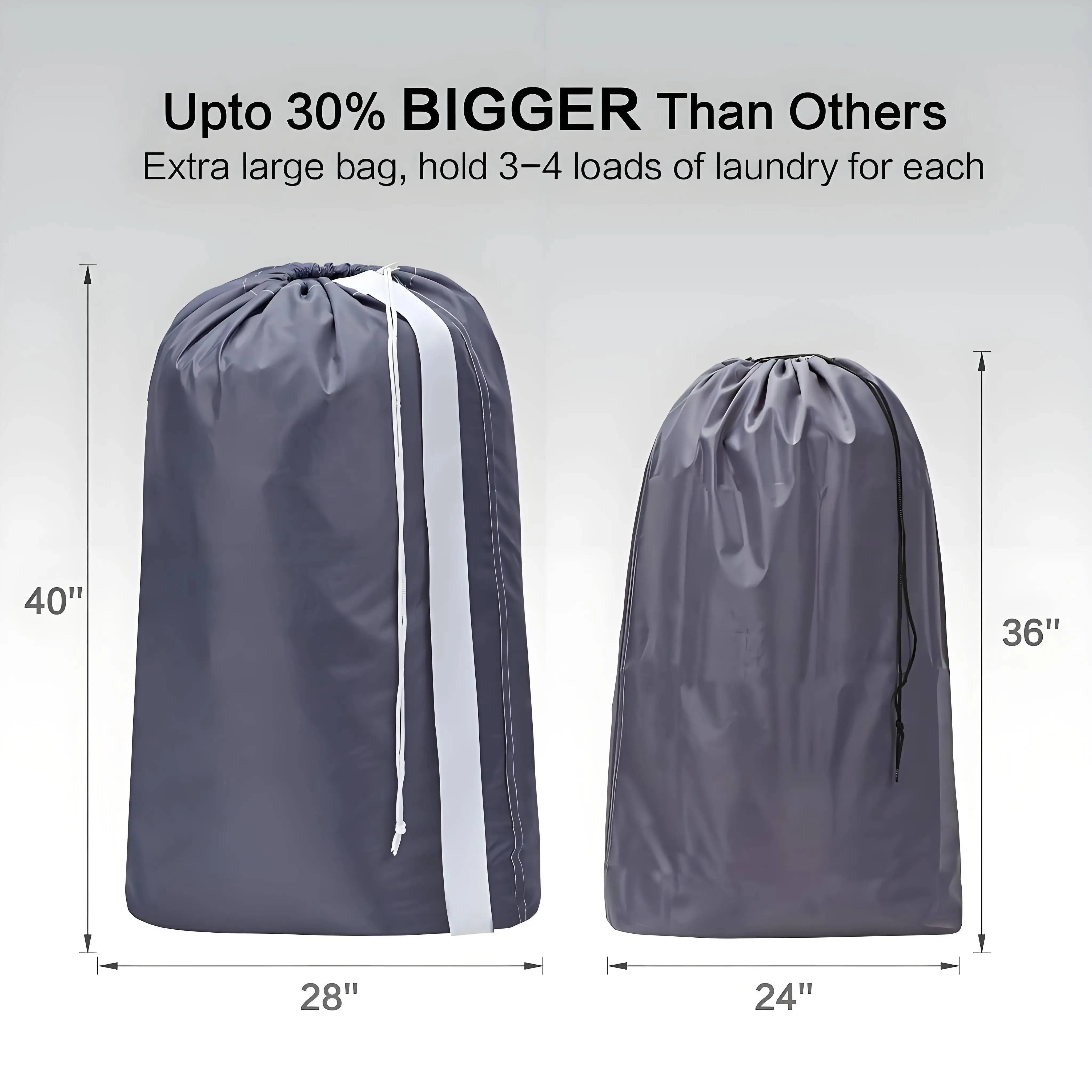 2 Sacchi Portabiancheria In Nylon 85L | Cesti Biancheria Con Manici E Fondo Quadrato | Borse Multiuso Grigio/Nero Per Viaggio E Campeggio | Contenitori Per Vestiti