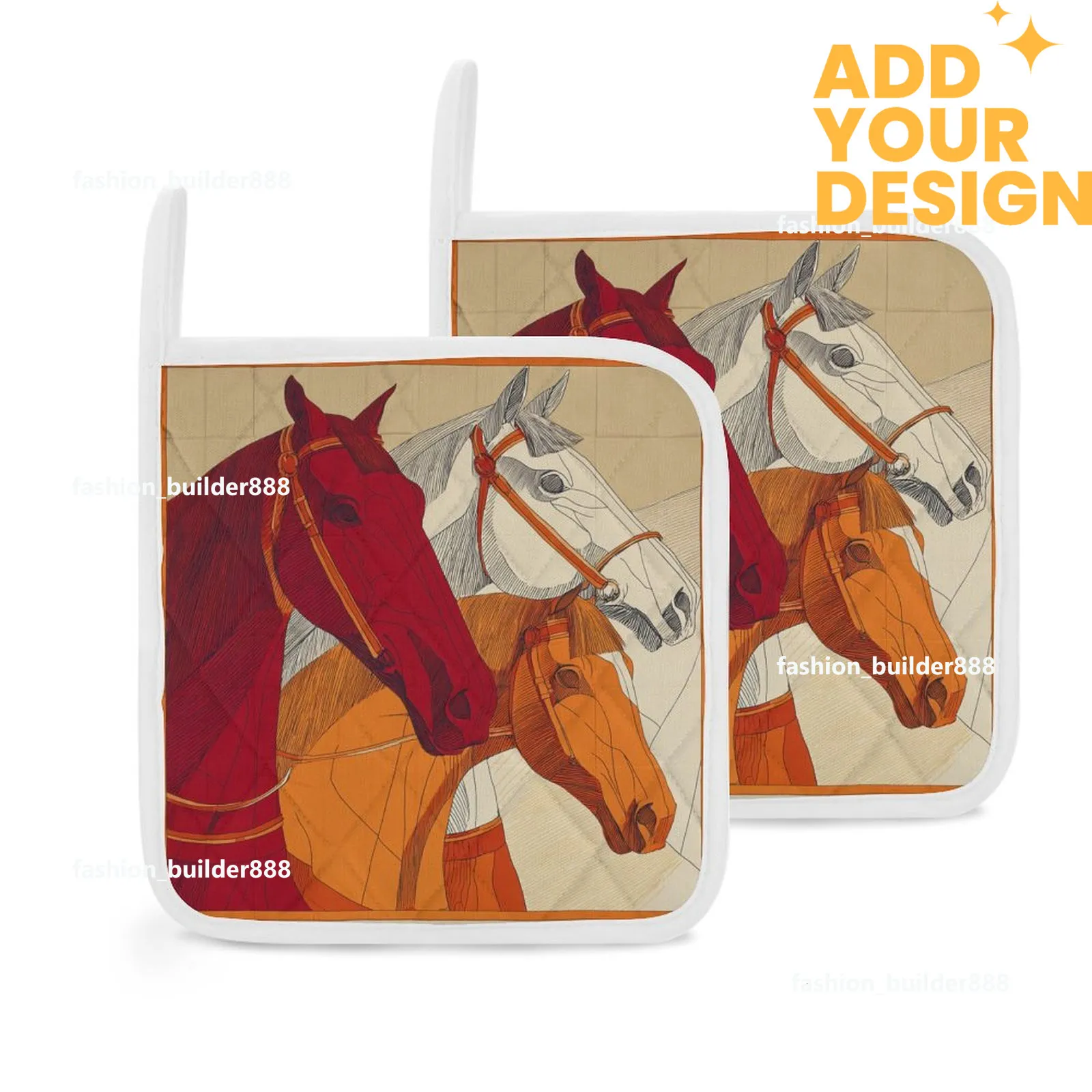 Custom Designer Heat Resistant Pot Holders with Horse Pattern Dark Grey ...