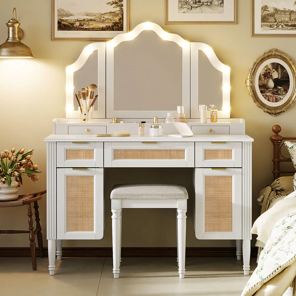 Scrivania Da Trucco Con Specchio,mobiletto Da Trucco Con Cassetto E Ripiani Portaoggetti 3modalita Di Colore Disponibili Per Camera Da Letto Bianco 97117162