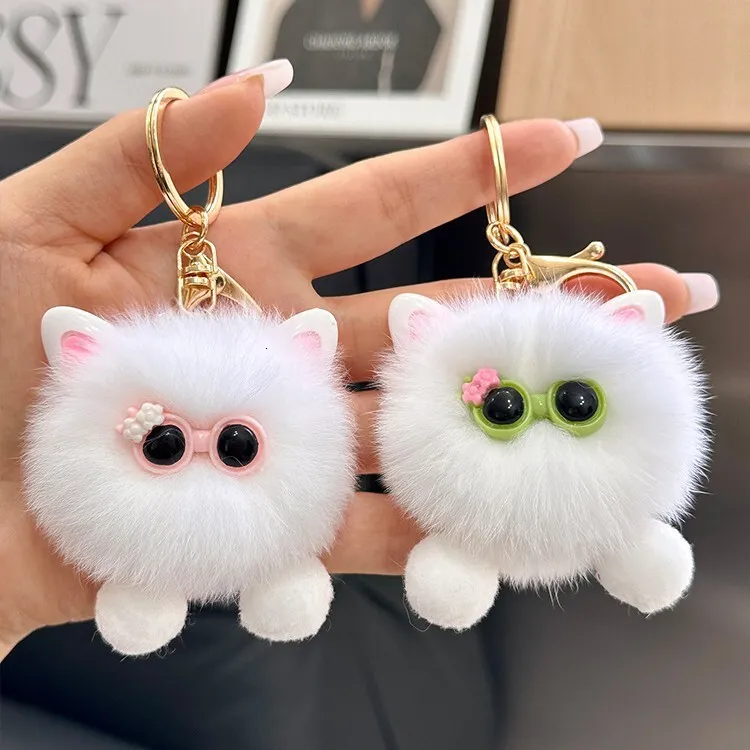 Animal Plush Rex Rabbit Keychain with Beige Diamond Stone and Antique ...