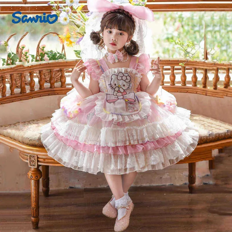 Sanrio Hello Kitty Premium Cotton Girls Lolita Dress with Embroidery  Princess Skirt Puffy Skirt Summer Spring Anime Festival Gift H251216