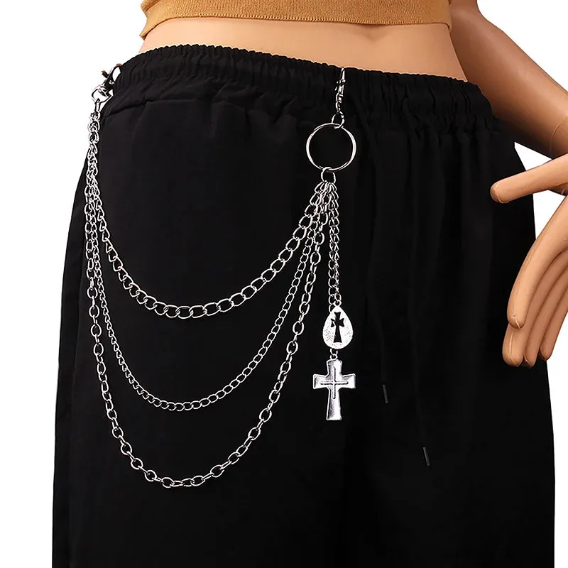 Catena Per Pantaloni A Doppio Strato Con Ciondolo Stella: Accessorio Punk Hip Hop Per Uomo E Donna (Argento)