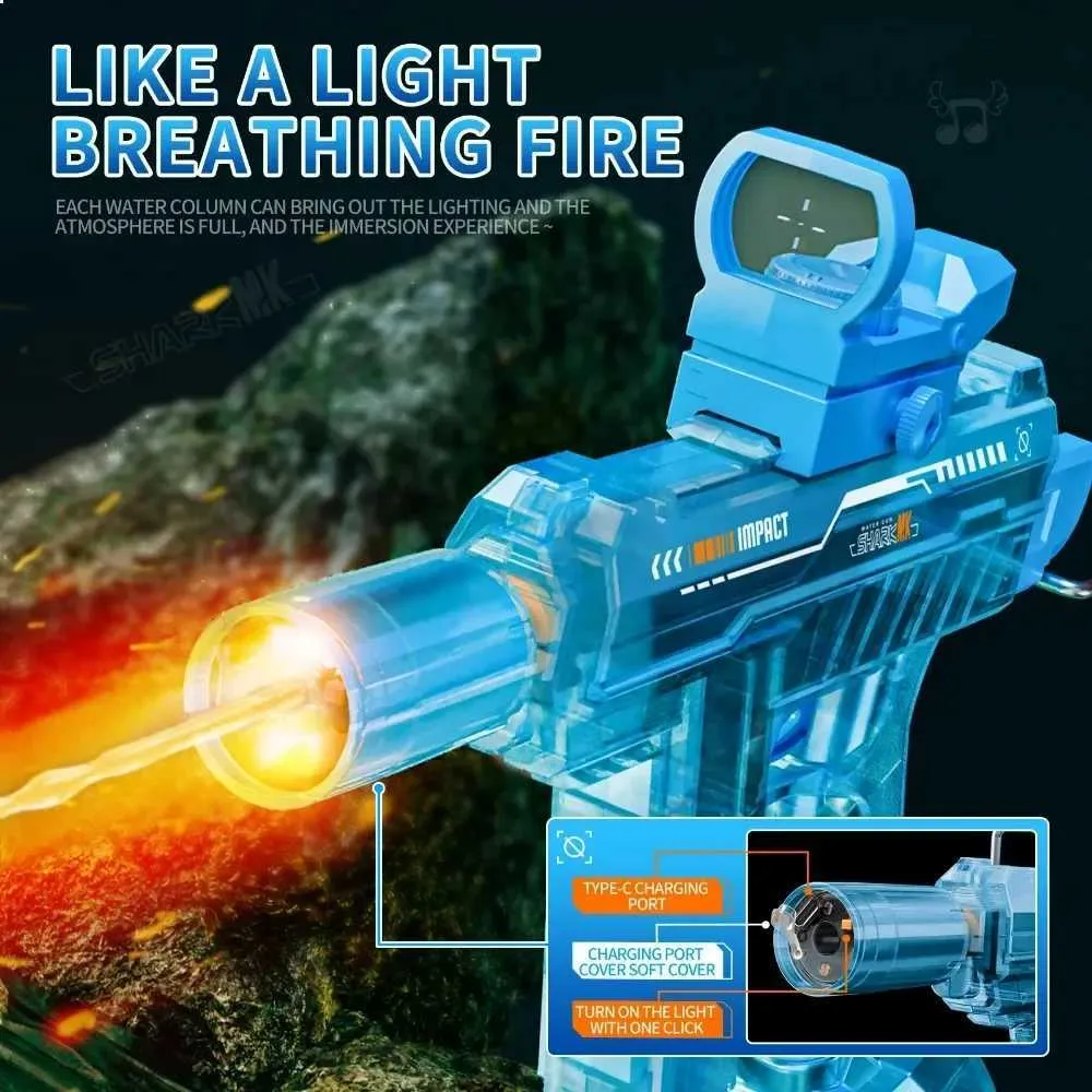Pistola De Agua Eléctrica Automática B-Uzi Blue – Gran Depósito De 500cc, Luz Dinámica Y Alcance De 6-8m, Perfecta Para Guerra De Agua En Verano, Con Pegatinas DIY