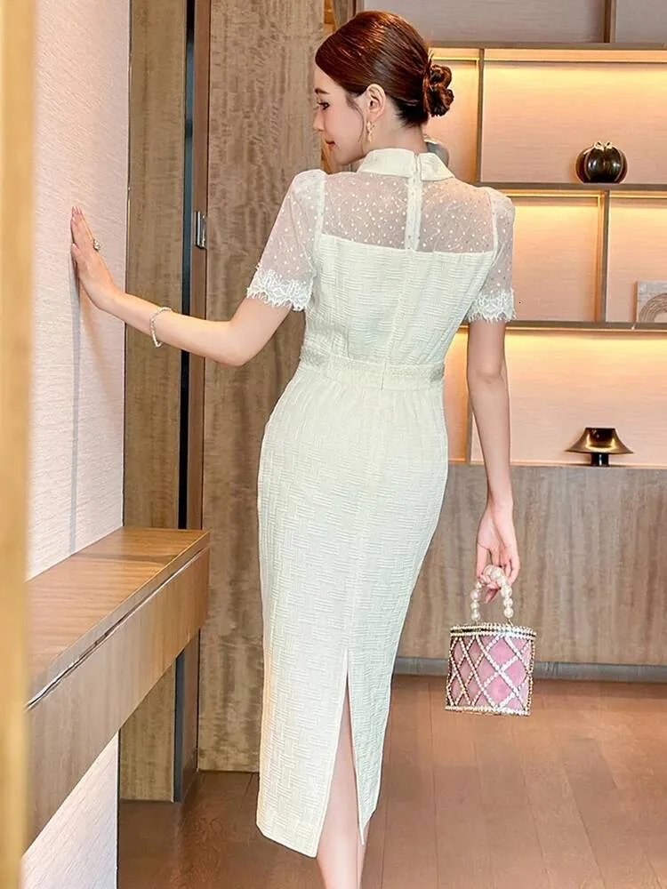 lace midi pencil dress AOMEI Womens Lace Patchwork Hollow Out Flower Peplum Work Midi Pencil Dress Long Sleeve Crew Neck Business Sheath Dresses (Medium,Green) at Amazon Women's Clothing store