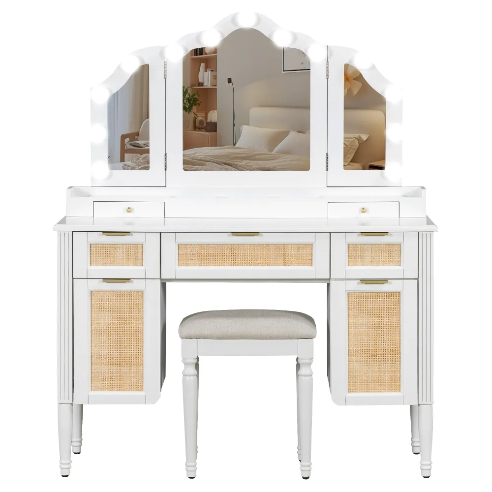Scrivania Da Trucco Con Specchio,mobiletto Da Trucco Con Cassetto E Ripiani Portaoggetti 3modalita Di Colore Disponibili Per Camera Da Letto Bianco 97117162