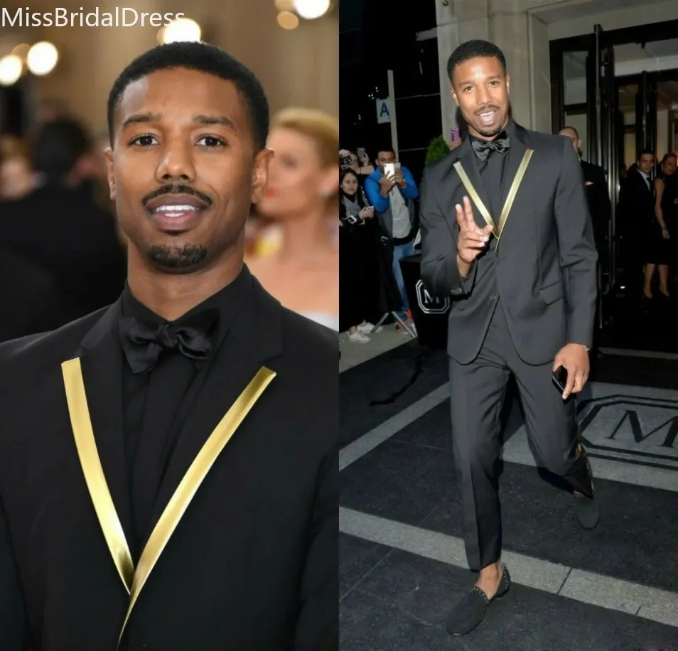 Custom Slim Fit Black and Gold Two-Button Men's Suit with Shawl Lapel for Prom, Wedding, and Formal Events - Includes Jacket, Black Formal pants, Tie